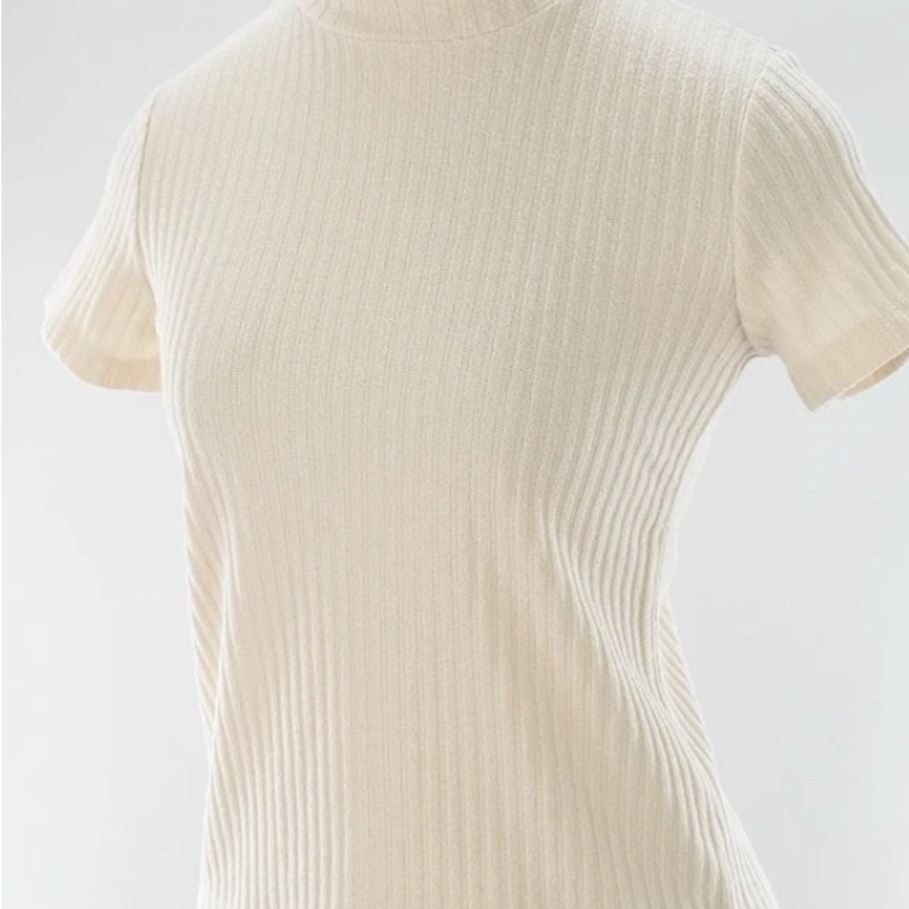 Vince Cashmere Ribbed Short Sleeve Sweater